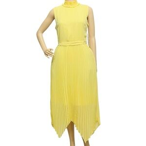 NEW Nanette Leopore Dress Yellow Pleated Smock/Mock/Neck Asymmetric/Botton Sz 6